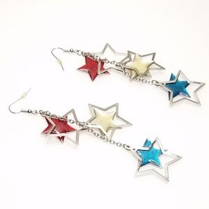 Red White Blue Patriotic Cascading Stars Earrings